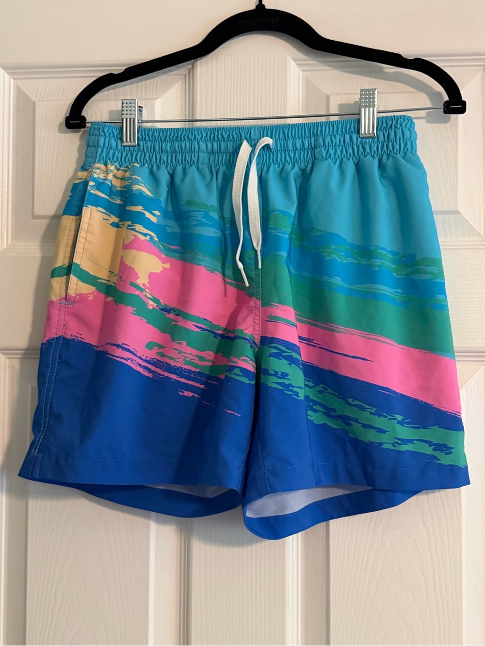 Chubbies Men's Retro Vibrant Colorblock Swim Trunks - Teal, Pink & Blue